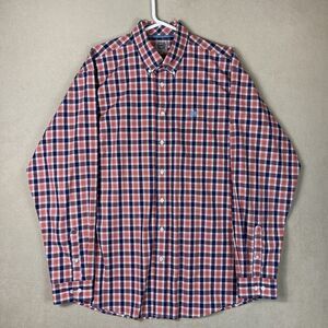 Cinch Shirt Mens Large Orange Blue Plaid Western Long Sleeve Pocket Logo‎ Adult